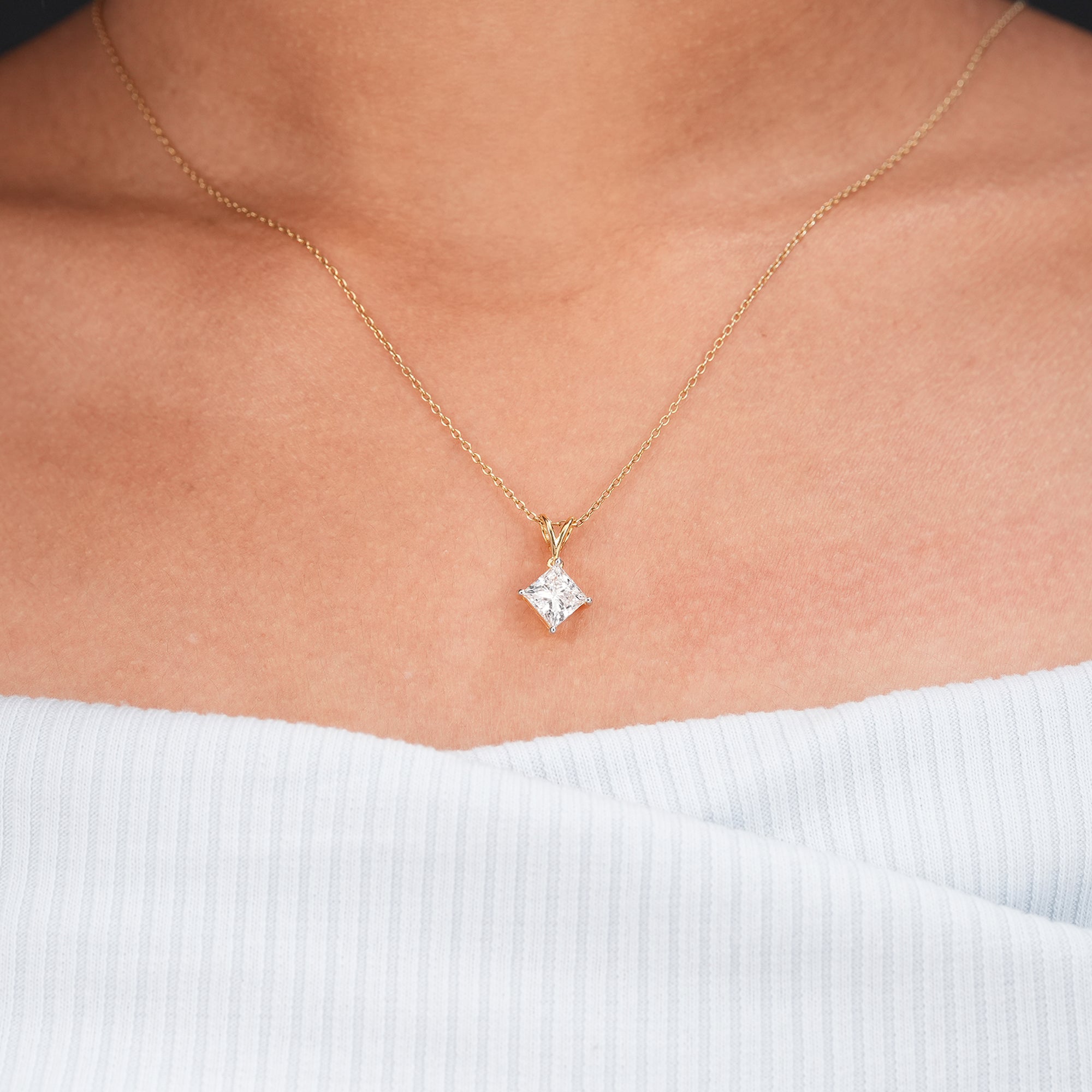 Princess Lab Grown Diamond Solitaire Pendant Necklace