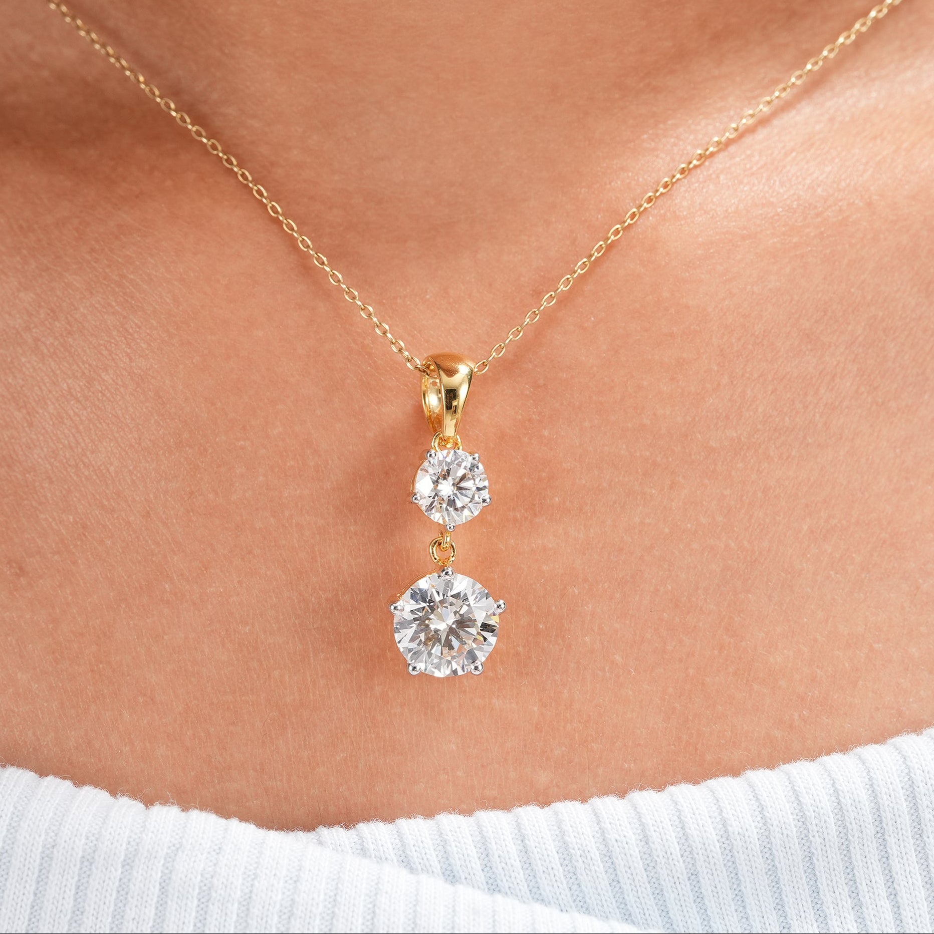 Round Cut Lab Grown Diamond Drop Pendant Necklaces