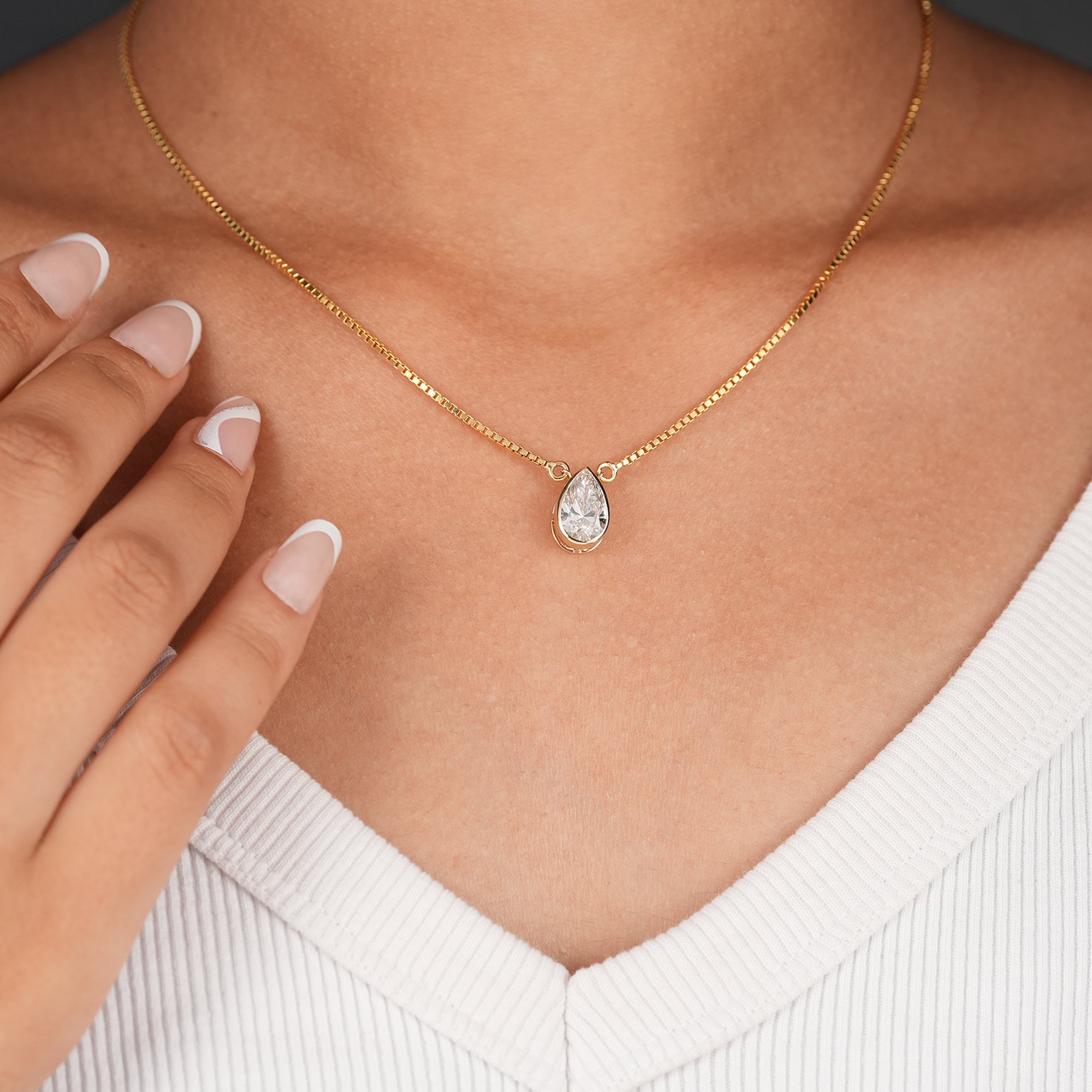 Bezel Set Pear Cut Lab Grown Diamond Solitaire Pendant Necklace