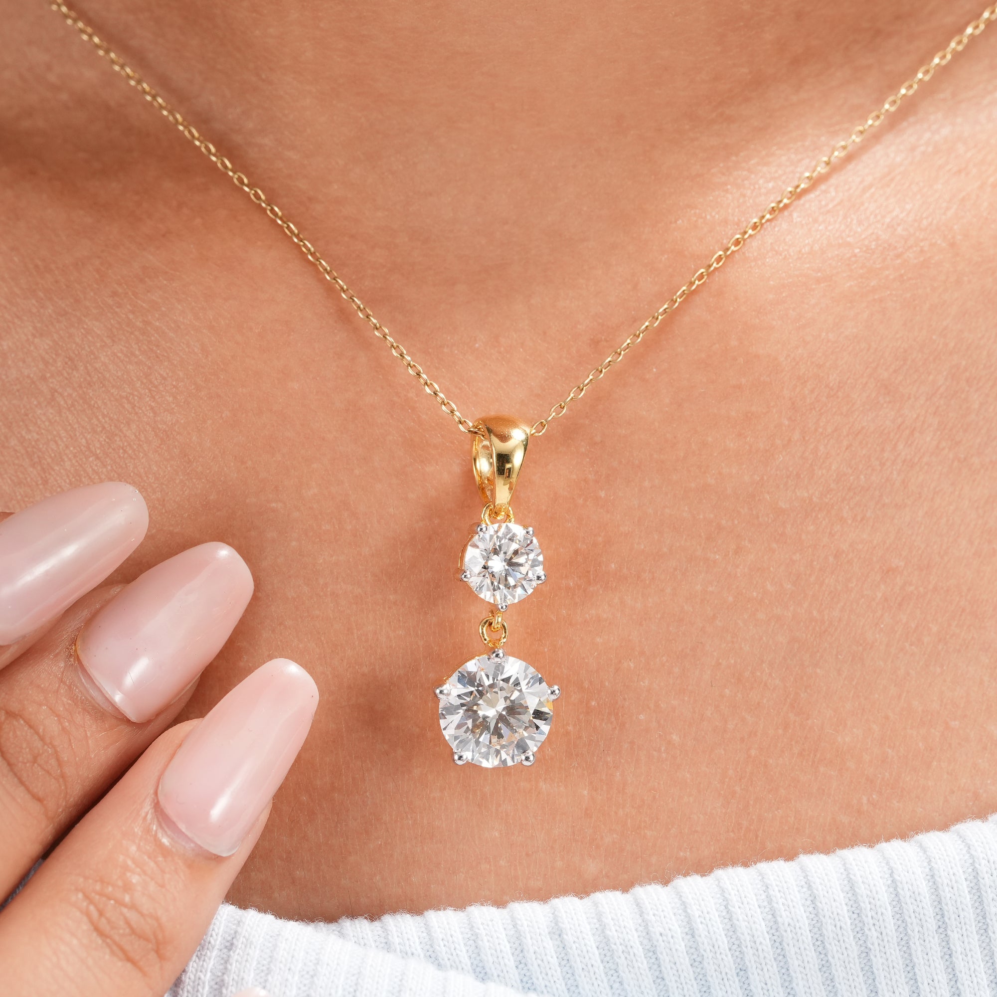 Round Cut Lab Grown Diamond Drop Pendant Necklaces