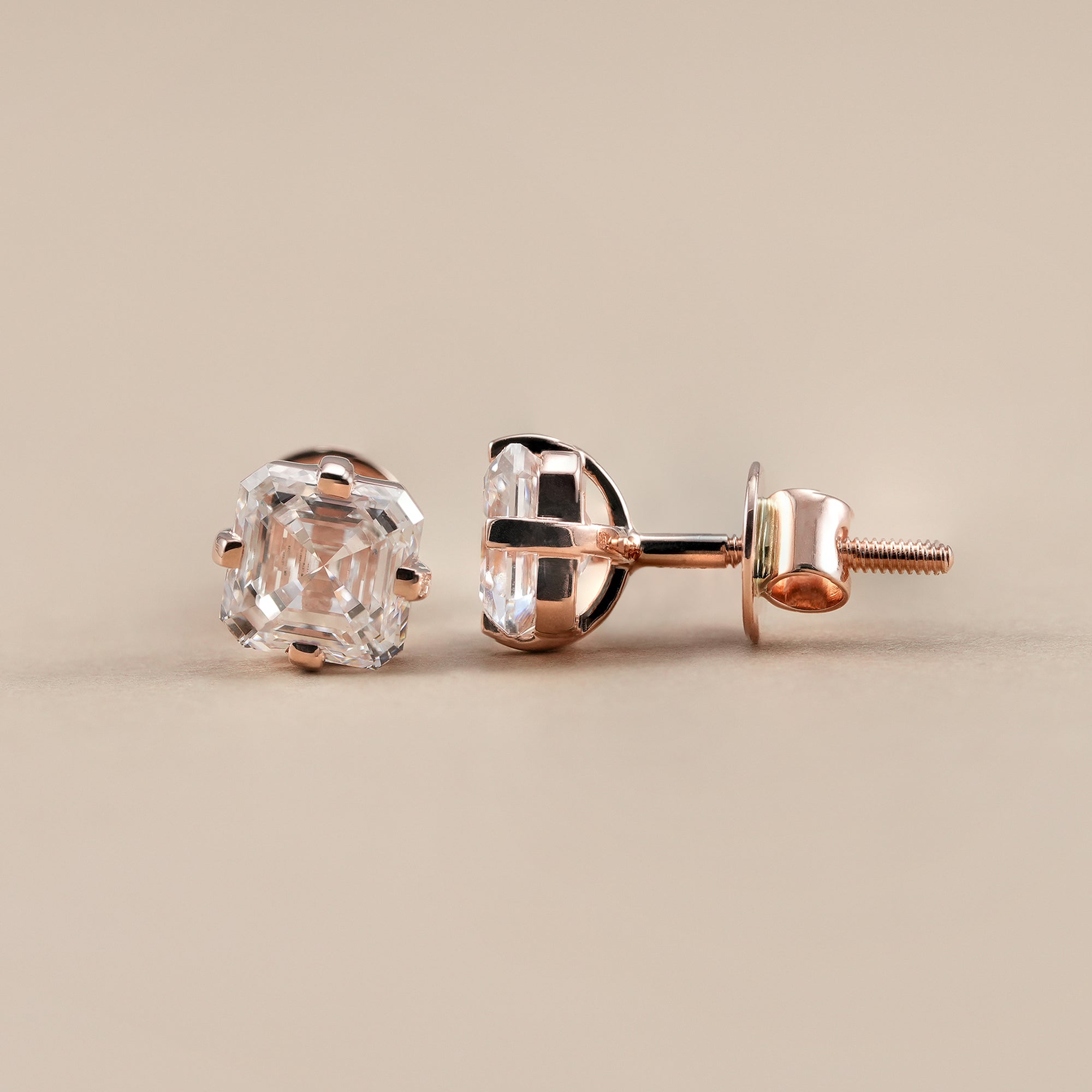 Asscher Cut Lab Grown Diamond Stud Earrings
