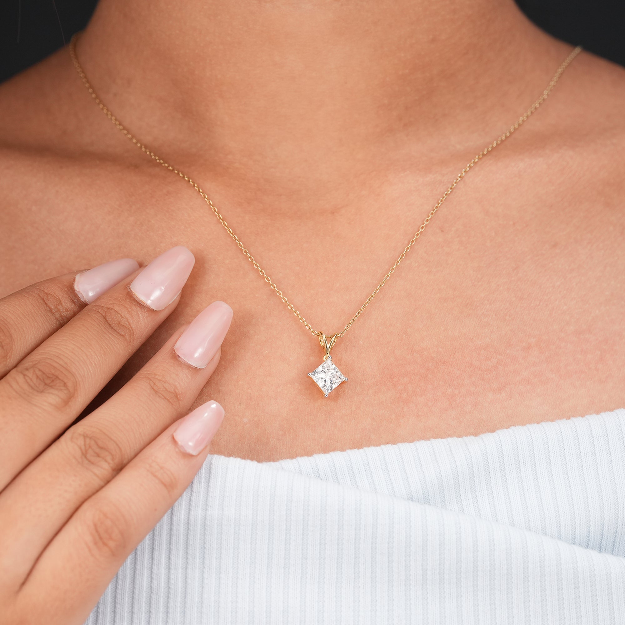 Princess Lab Grown Diamond Solitaire Pendant Necklace
