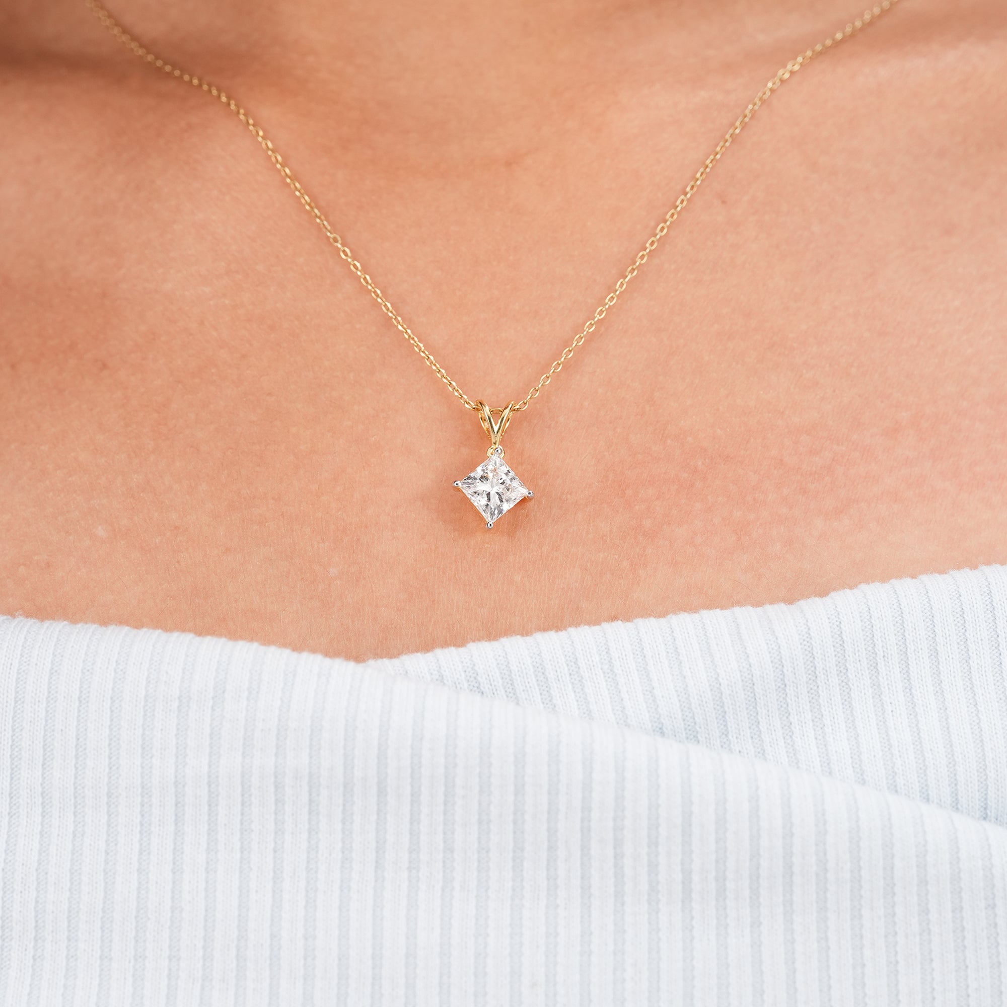 Princess Lab Grown Diamond Solitaire Pendant Necklace