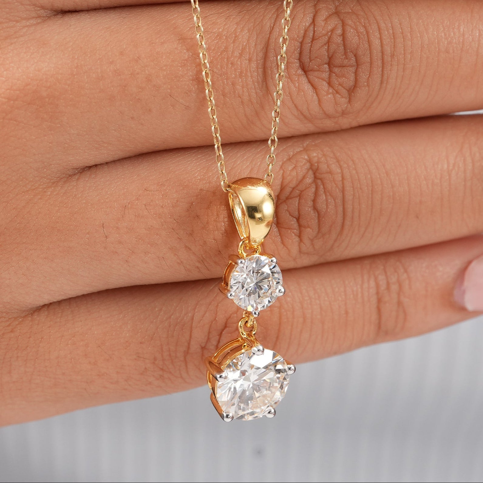 Round Cut Lab Grown Diamond Drop Pendant Necklaces