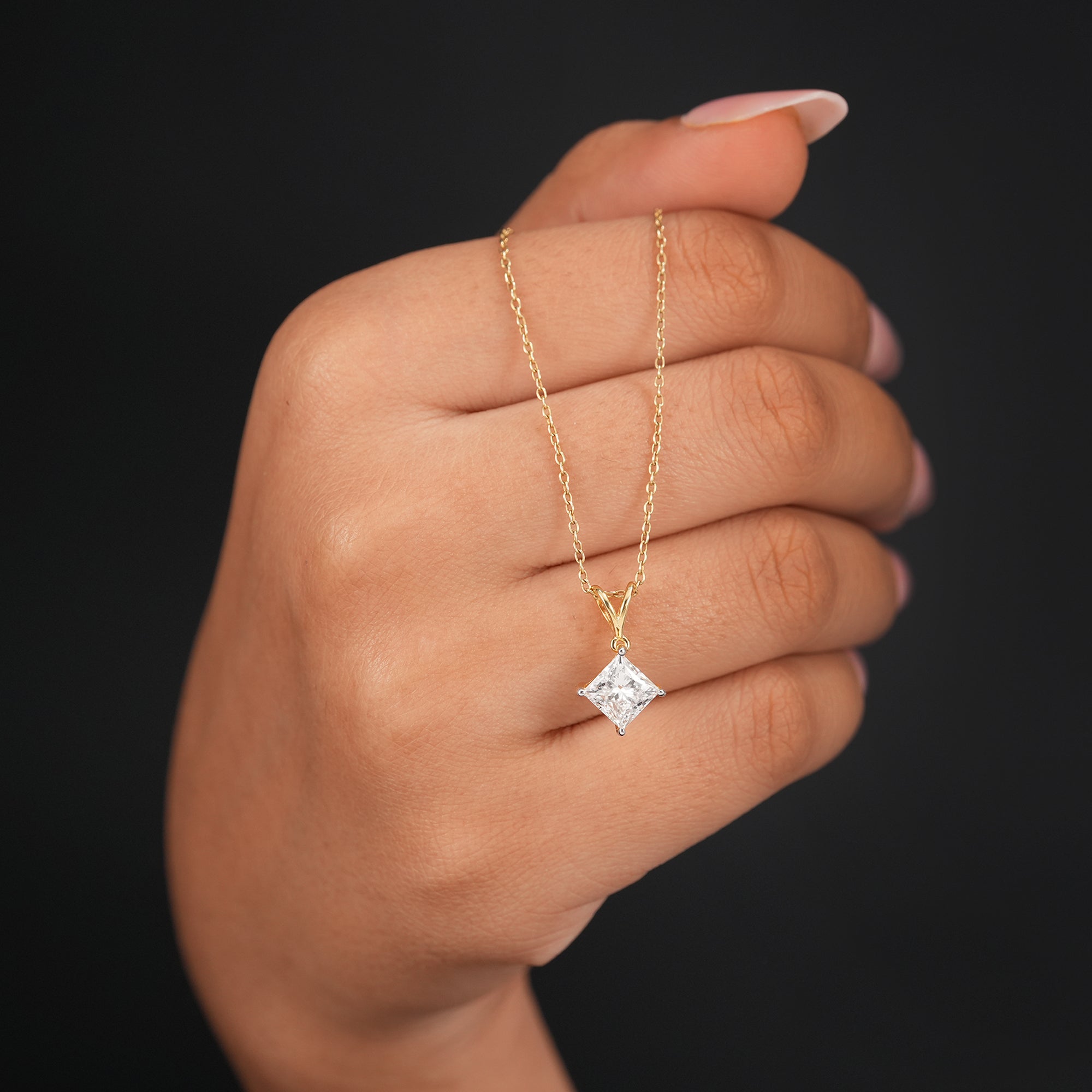 Princess Lab Grown Diamond Solitaire Pendant Necklace