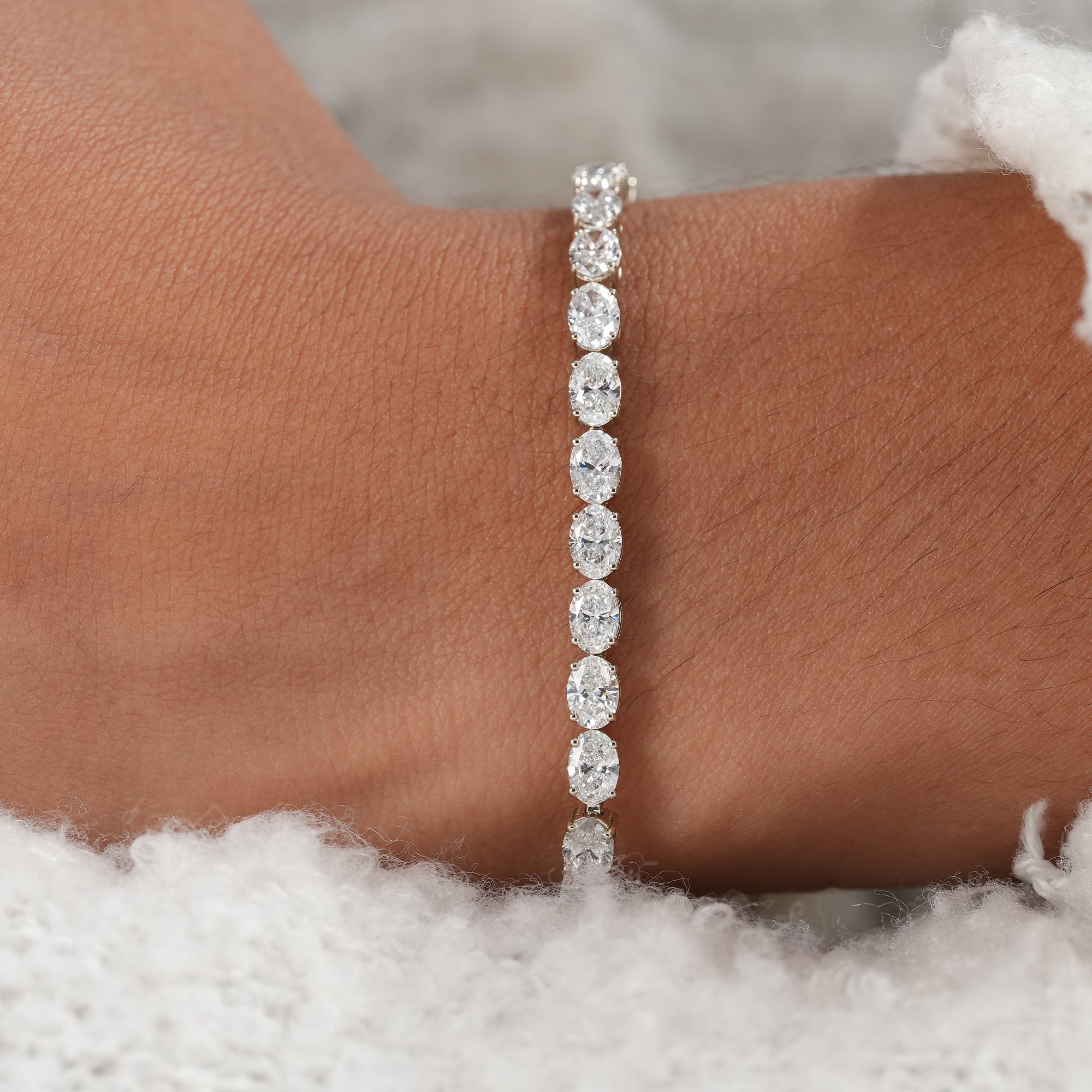 East-West Oval Cut Lab Grown Diamond Tennis Bracelet