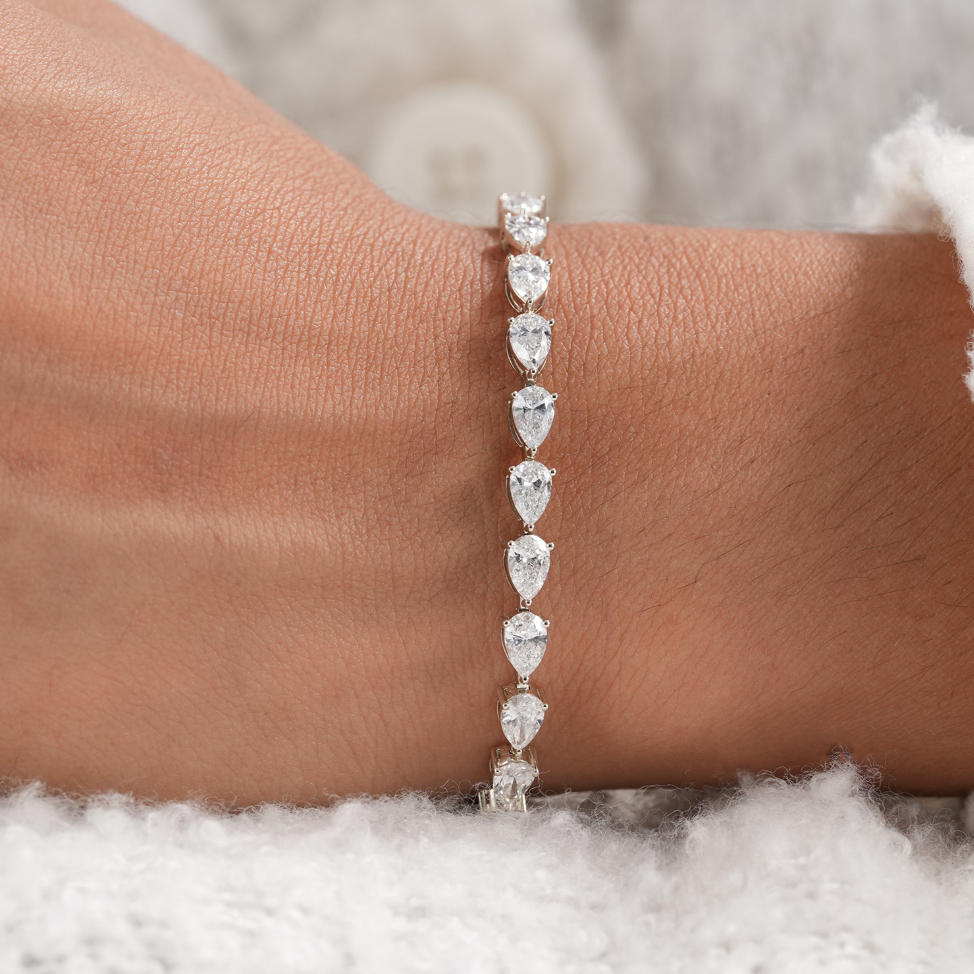 Pear Cut Lab Grown Diamond Tennis Bracelet