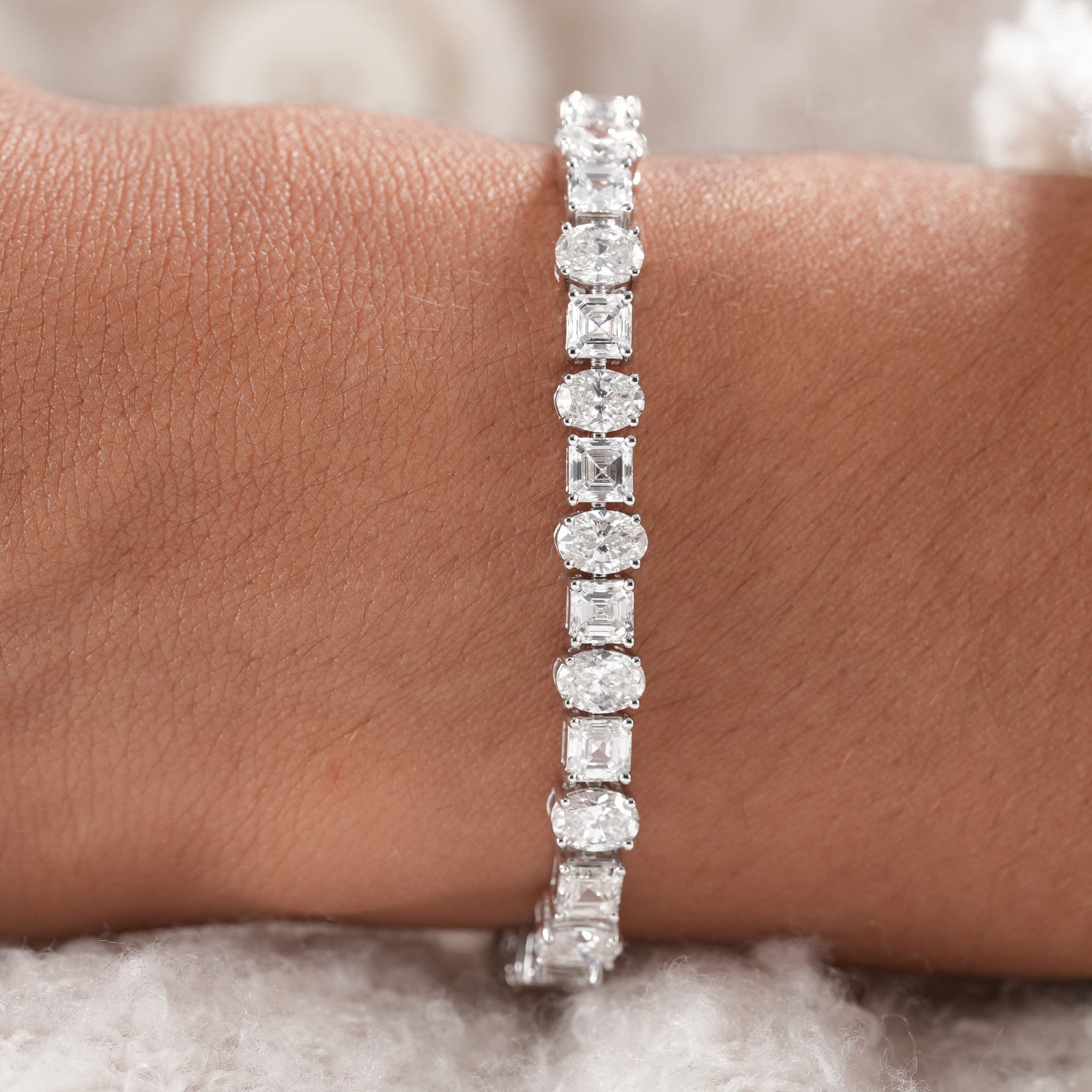 Asscher and Oval Alternative Lab Diamond Tennis Bracelet