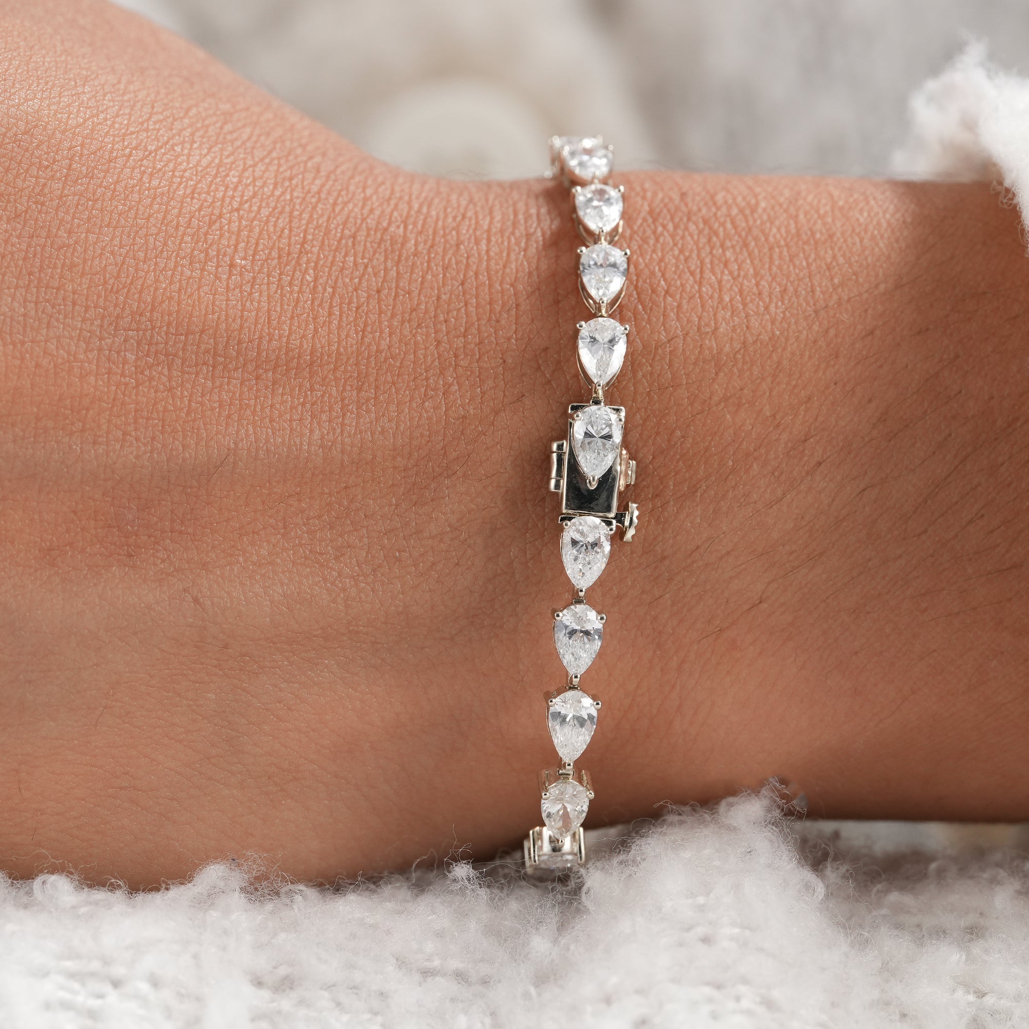 Pear Cut Lab Grown Diamond Tennis Bracelet
