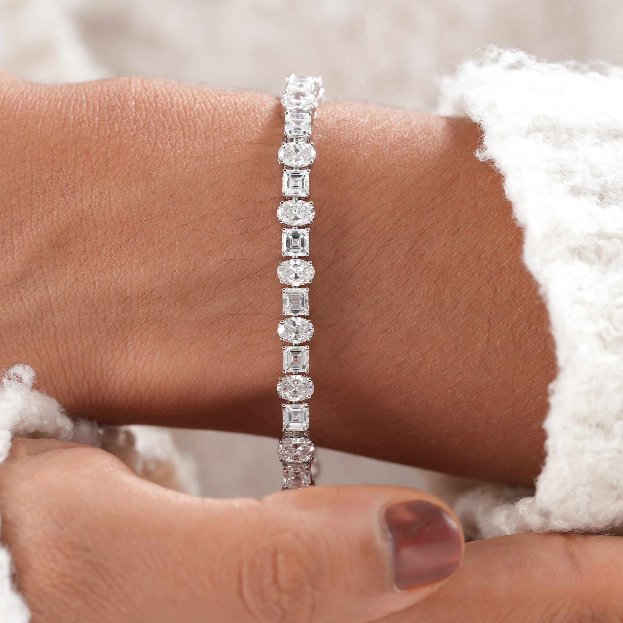 Asscher and Oval Alternative Lab Diamond Tennis Bracelet