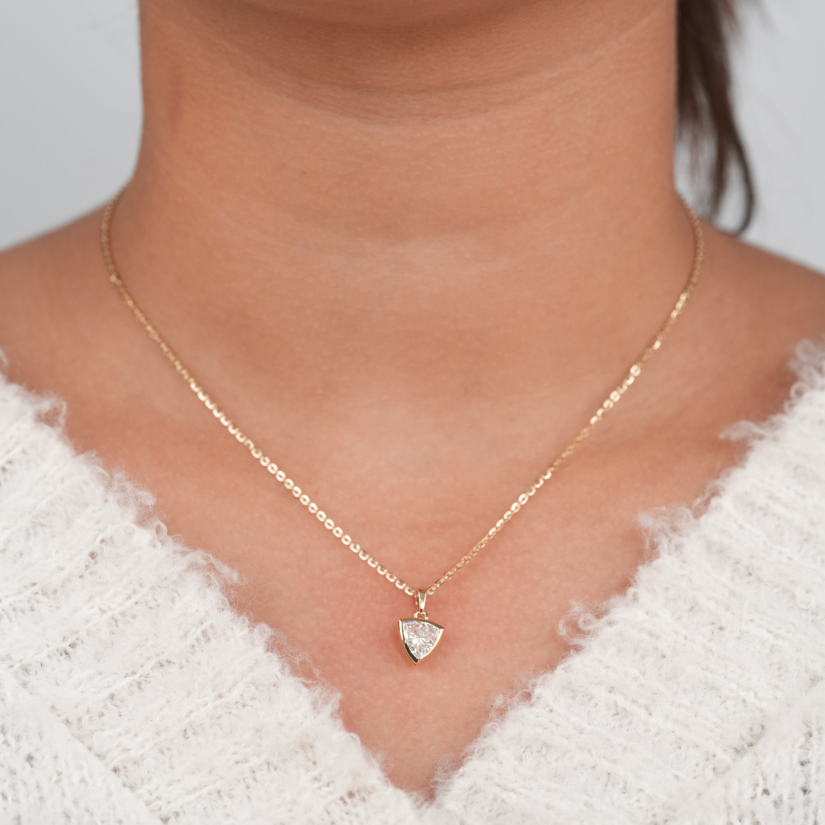 Bezel Set Trillion Cut Lab Grown Diamond Solitaire Pendant Necklace