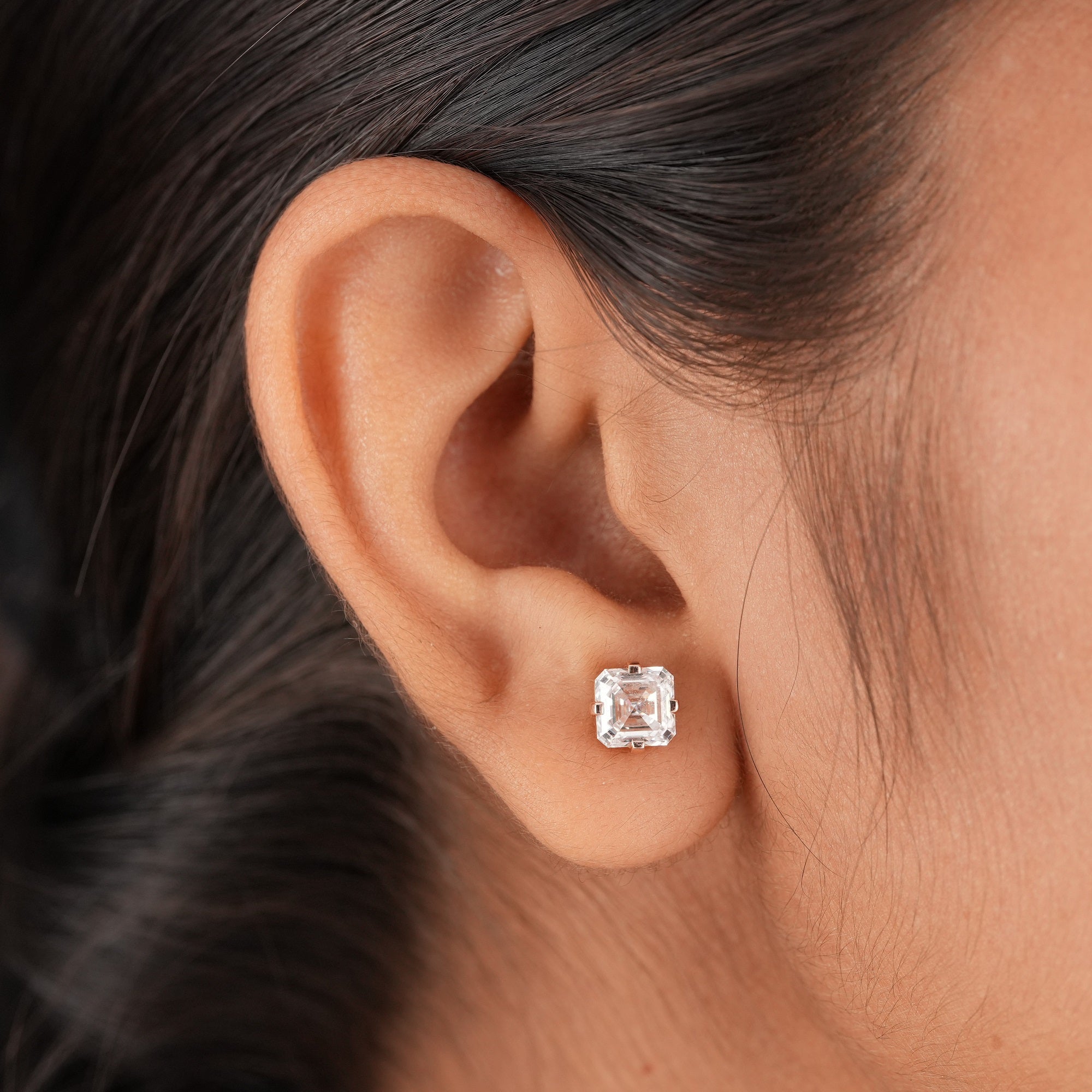 Asscher Cut Lab Grown Diamond Stud Earrings