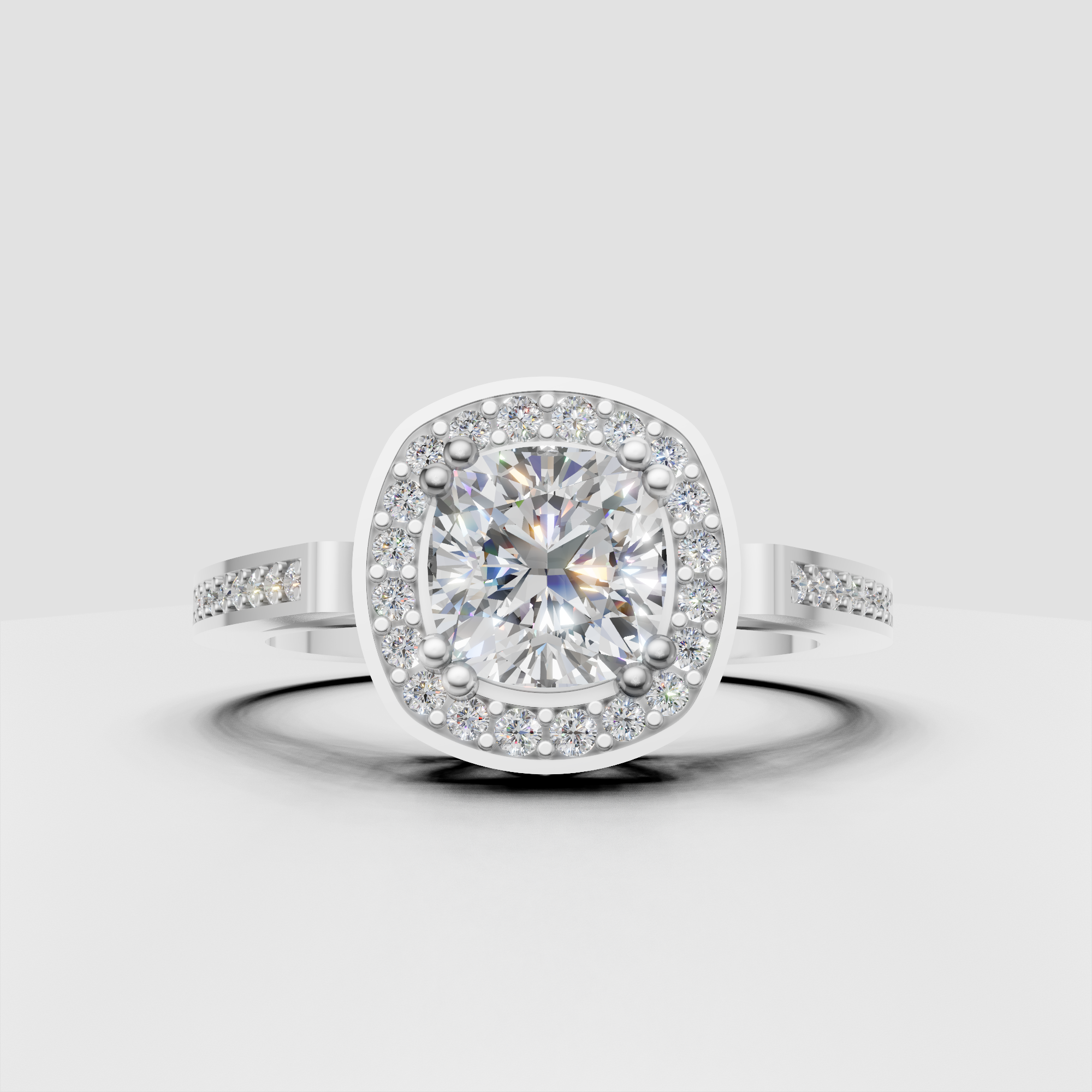 Cushion Cut Lab Grown Diamond Halo Engagement Ring