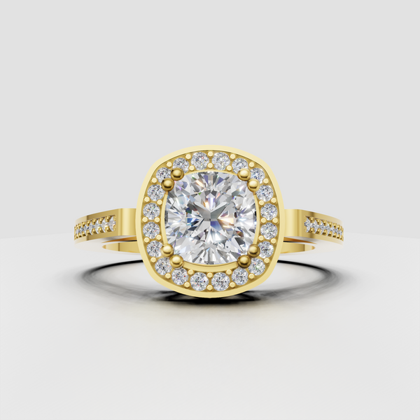 Cushion Cut Lab Grown Diamond Halo Engagement Ring