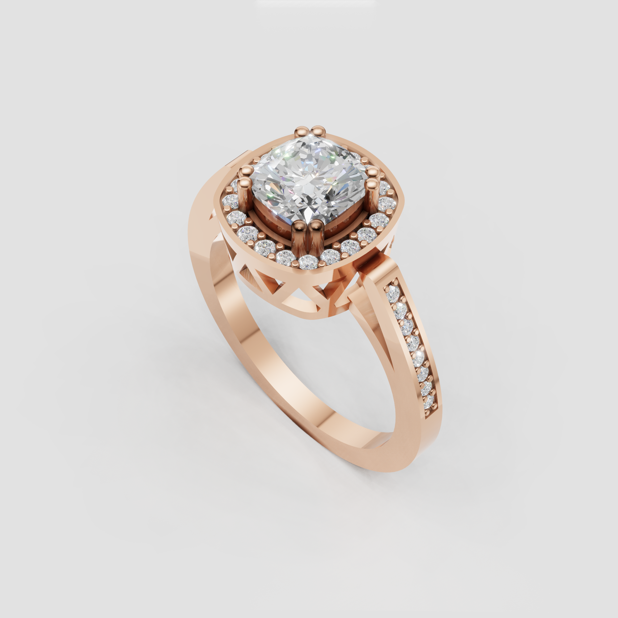 Cushion Cut Lab Grown Diamond Halo Engagement Ring