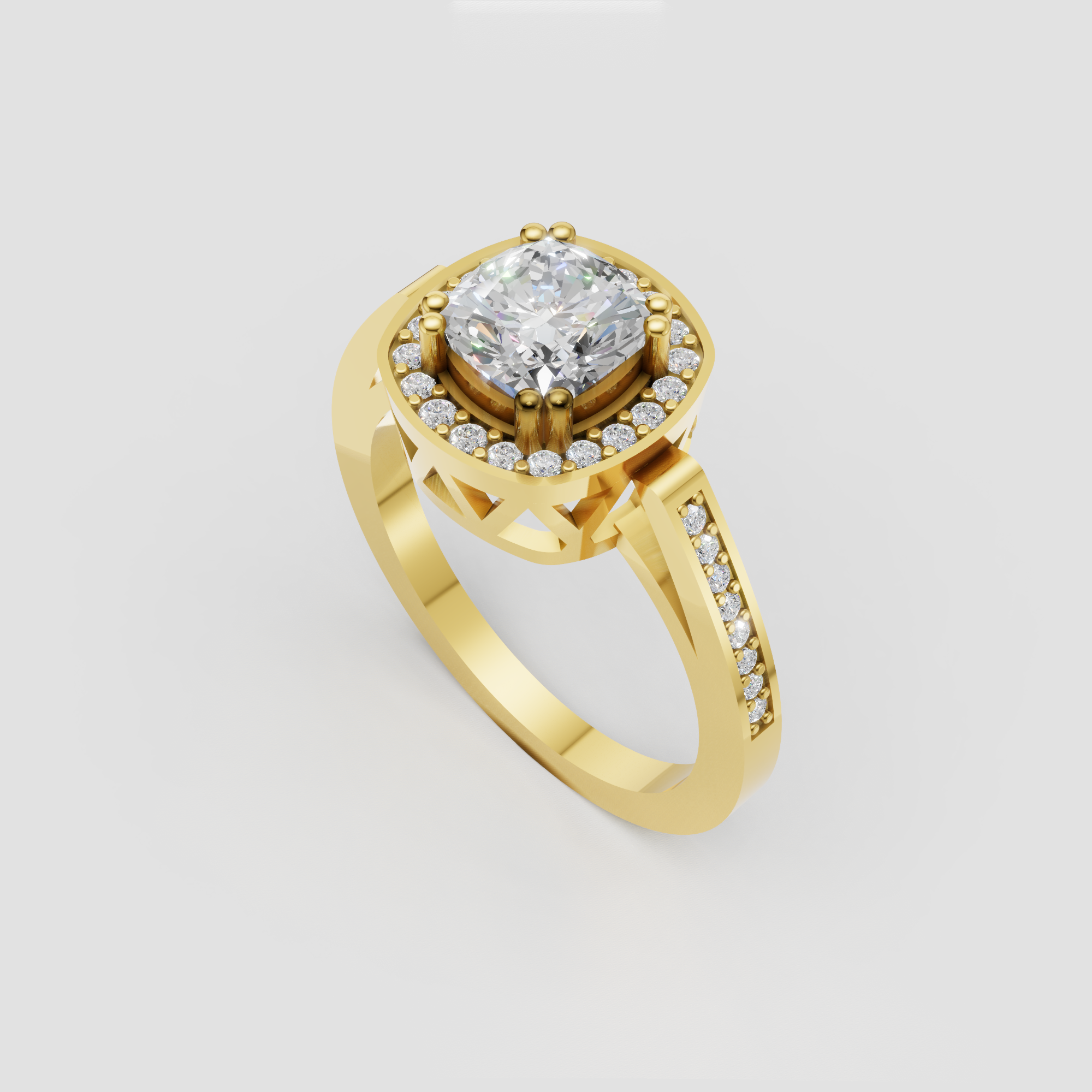 Cushion Cut Lab Grown Diamond Halo Engagement Ring