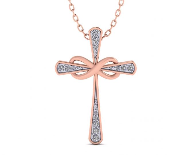 Infinity Cross Necklace For Women 14k Gold 1/8ct Round Diamond