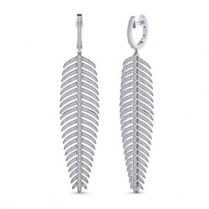 Diamond Palm Leaf Earrings For Women Drop Earrings 14k Gold